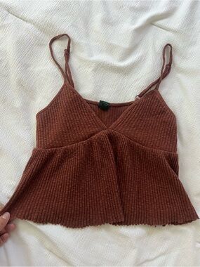 wild fable Rust Brown Ribbed Peplum Cami Top